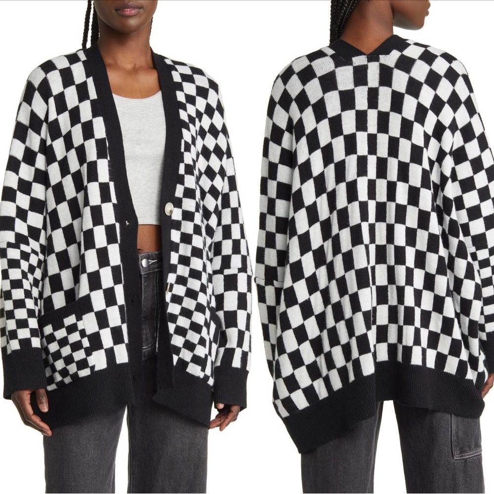 Dressed in Lala Black & White Oversized Cardigan - S/M
